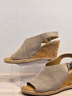 Franco Sarto Julien Cork Wedge Sandals Size 6M Suede Peep Toe Slingback Heels